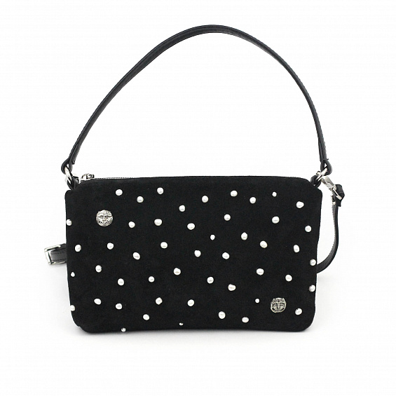 Замшевый клатч с жемчугом и львами  черный